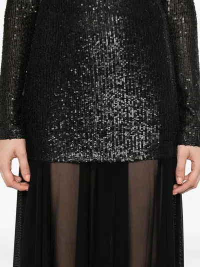 Norma Kamali Sequin-embellished Stretch-tulle Turtleneck Gown In Black