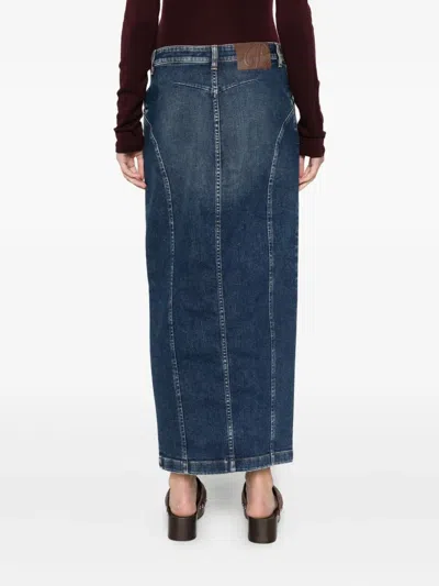 Pence Whiskering-effect Denim Skirt In Blue