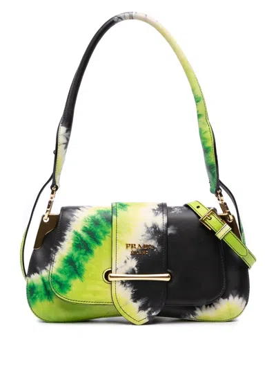 Pre-owned Prada 2013-2025 City Calf Tie Dye Sidonie Satchel In Green
