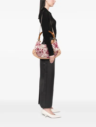 Pre-owned Gucci 2016-2025 Gg Canvas Flora Peggy Satchel In Brown