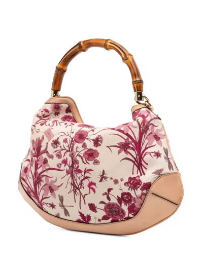 Pre-owned Gucci 2016-2025 Gg Canvas Flora Peggy Satchel In Brown