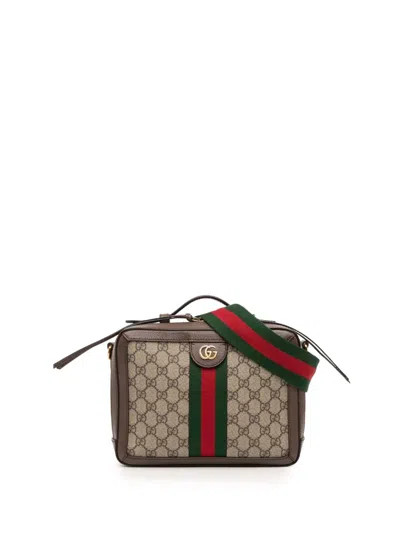 Pre-owned Gucci 2016-2025 Small Gg Supreme Web Ophidia Satchel In Brown