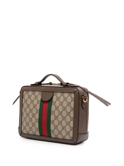 Pre-owned Gucci 2016-2025 Small Gg Supreme Web Ophidia Satchel In Brown