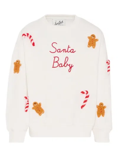 Mc2 Saint Barth White Sweatshirt For Kids With Gingerbread In White