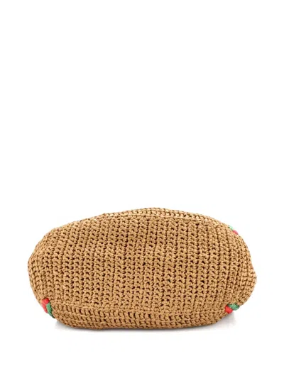 Pre-owned Gucci 2015-2025 Gg Marmont Chain Raffia Large Tote Bag In Neutral