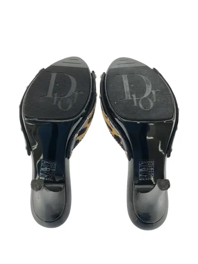 Pre-owned Dior 90mm Leopard-print Bow-embellished Mules In Black