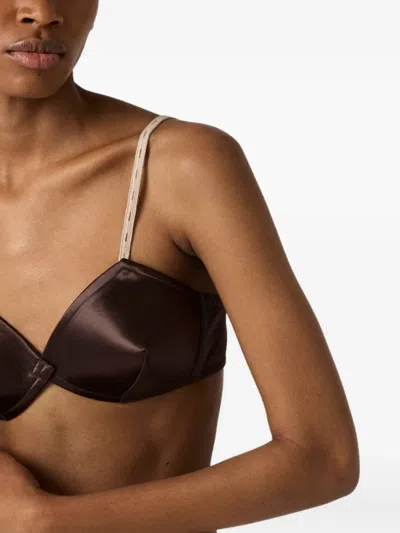 Miu Miu Satin Triangle Bra Adjustable Straps In Brown