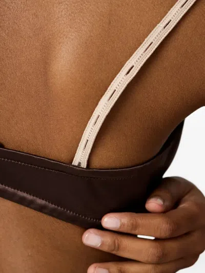 Miu Miu Satin Triangle Bra Adjustable Straps In Brown