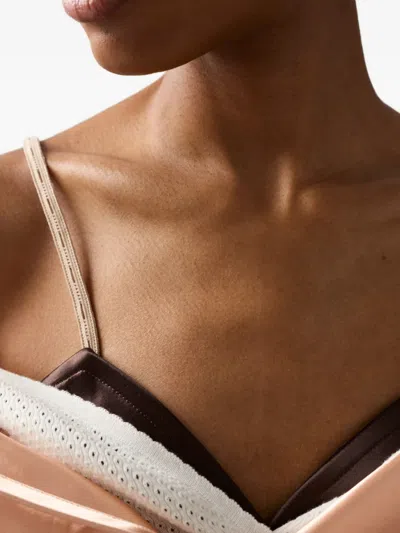Miu Miu Satin Triangle Bra Adjustable Straps In Brown