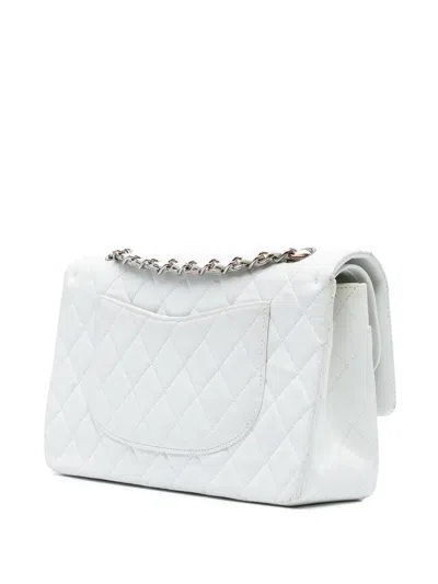 Pre-owned Chanel 1997-1999 Medium Classic Lambskin Double Flap Shoulder Bag In White