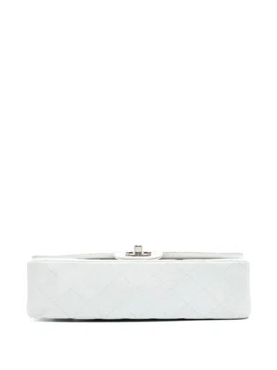 Pre-owned Chanel 1997-1999 Medium Classic Lambskin Double Flap Shoulder Bag In White