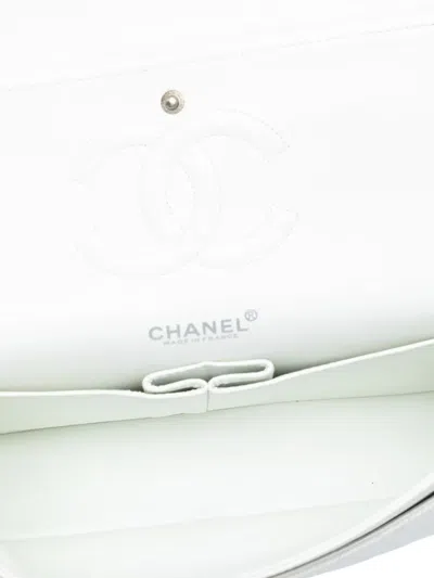 Pre-owned Chanel 1997-1999 Medium Classic Lambskin Double Flap Shoulder Bag In White