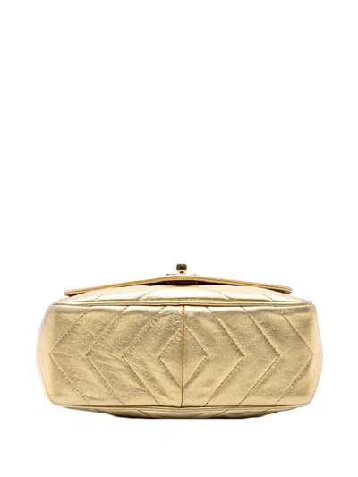 Pre-owned Chanel 1991-1994 Chevron Metallic Lambskin Tassel Chain Camera Bag Crossbody Bag In Gold
