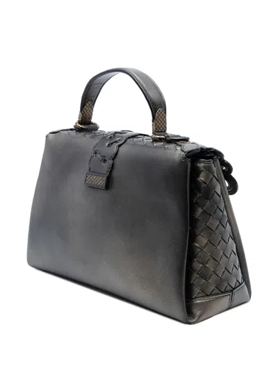 Pre-owned Bottega Veneta 2012-2025 Small Intrecciato Trimmed Metallic Nappa Grommet Piazza Satchel In Brown