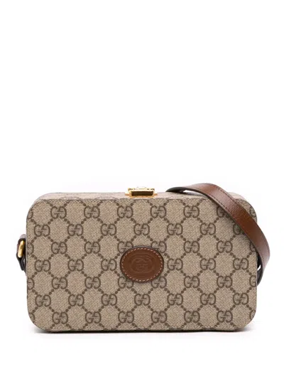 Pre-owned Gucci 2016-2025 Gg Supreme Interlocking G Crossbody Bag In Brown