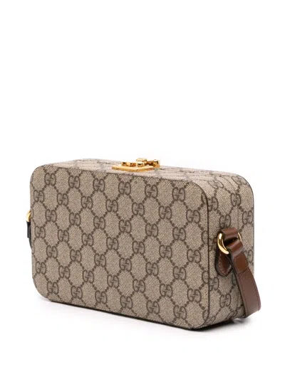 Pre-owned Gucci 2016-2025 Gg Supreme Interlocking G Crossbody Bag In Brown