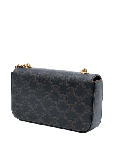 Pre-owned Celine 2023 Triomphe Coated Canvas Claude Chain Shoulder Bag In Brown