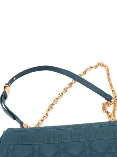 Pre-owned Dior 2021-2025 Medium Calfskin Cannage Supple Caro Bag Crossbody Bag In Blue