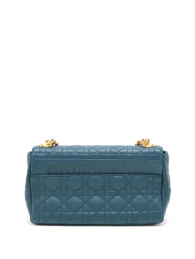 Pre-owned Dior 2021-2025 Medium Calfskin Cannage Supple Caro Bag Crossbody Bag In Blue