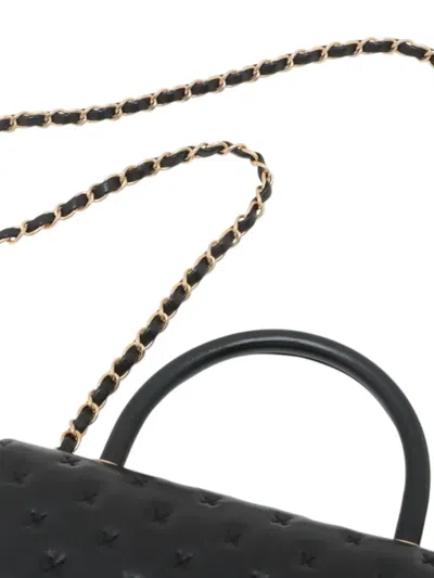 Pre-owned Chanel 2016-2017 Small Lambskin Cross Stitch Coco Top Handle Bag Satchel In Black