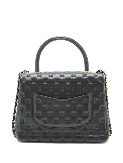 Pre-owned Chanel 2016-2017 Small Lambskin Cross Stitch Coco Top Handle Bag Satchel In Black