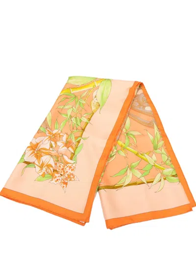 Pre-owned Hermes 20th Century Serenite Silk Scarf 90 Scarves In Orange