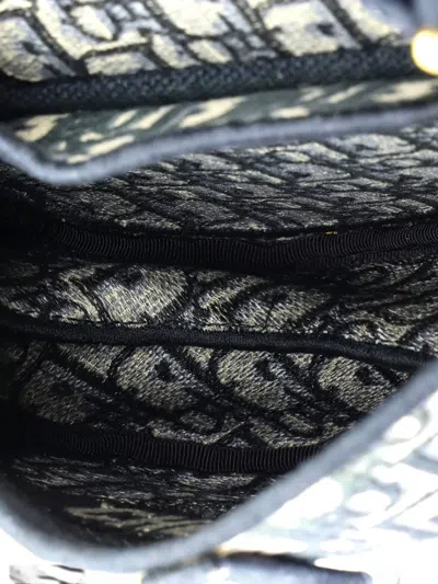 Pre-owned Dior Saddle Handbag Logo Embroidered Oblique Canvas Medium Shoulder Bag In Blue