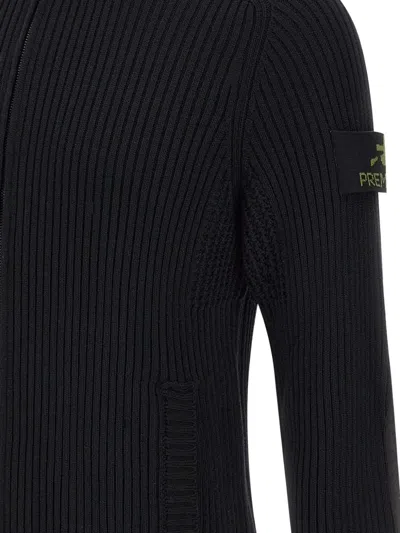Premiata Ribbed-knit Zip-up Cardigan In Black