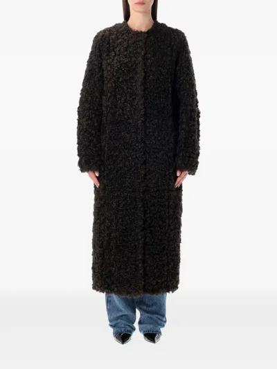 Stand Studio Carolina Long Curly Faux-fur Coat In Black