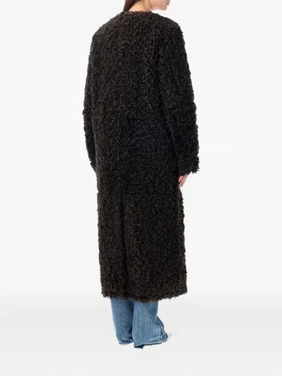 Stand Studio Carolina Long Curly Faux-fur Coat In Black
