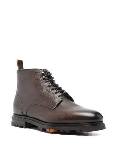 Santoni Lace-up Leather Boots In Brown