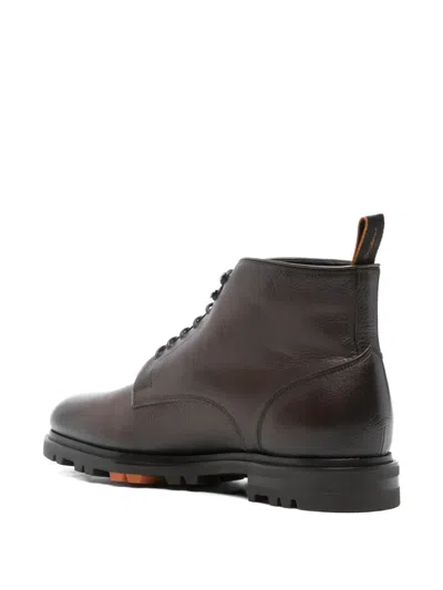 Santoni Lace-up Leather Boots In Brown