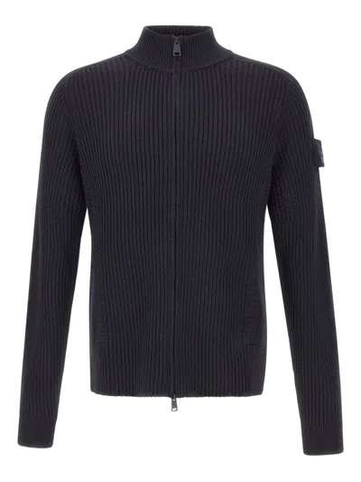 Premiata Ribbed-knit Zip-up Cardigan In Blue