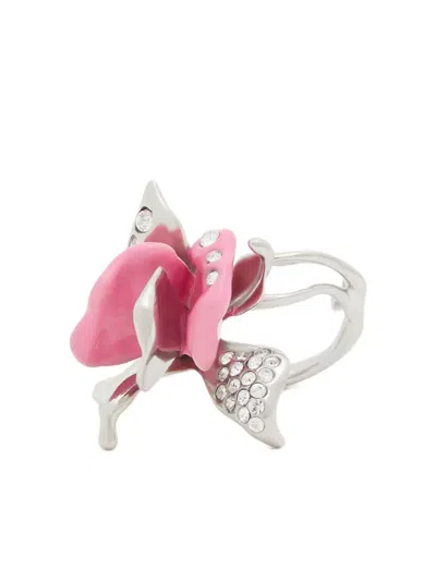 Marni Enamelled Tulip Rhinestone Ring In Silver