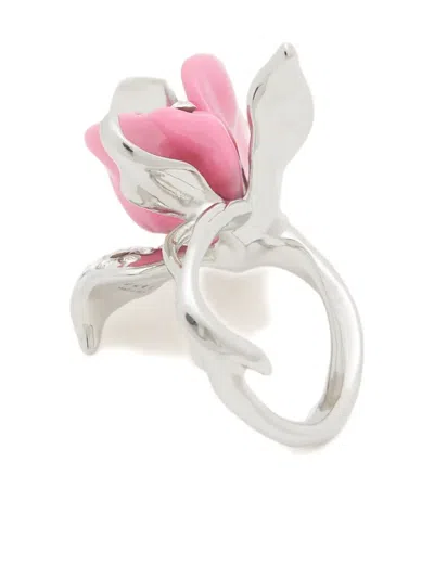 Marni Enamelled Tulip Rhinestone Ring In Silver