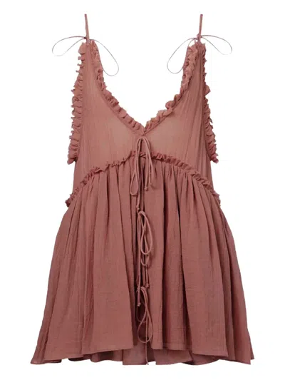 Attico Ruffled Tie Mini Dress In Pink