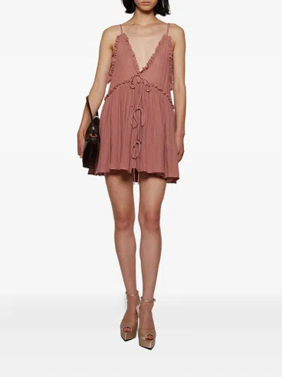 Attico Ruffled Tie Mini Dress In Pink
