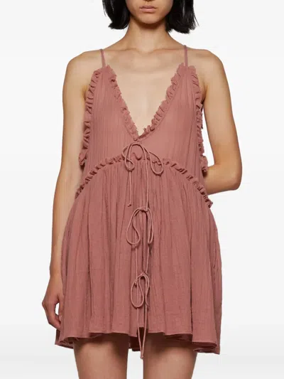 Attico Ruffled Tie Mini Dress In Pink