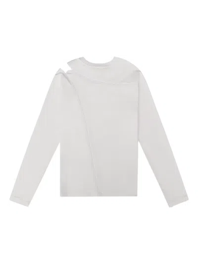 Heliot Emil Diagonal-seam Long-sleeve T-shirt In White