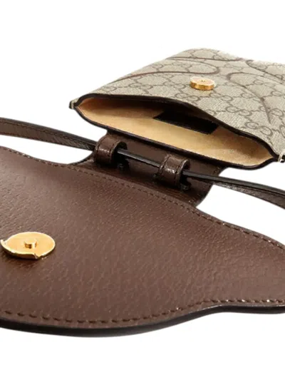Pre-owned Gucci 2016-2025 Gg Supreme Teddy Phone Holder Crossbody Bag In Brown