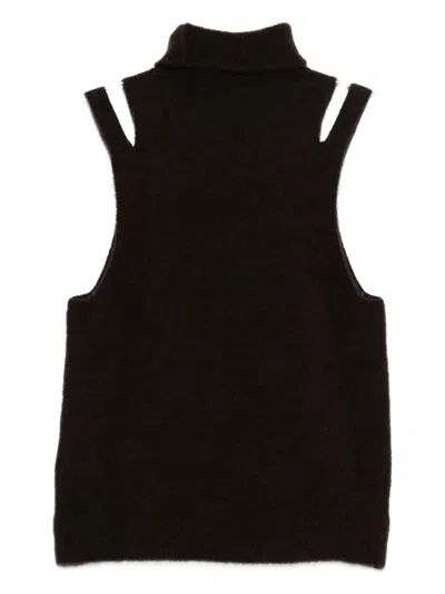 Roberto Collina Cashmere And Silk Turtleneck Sleeveless Top Clothing In Brown