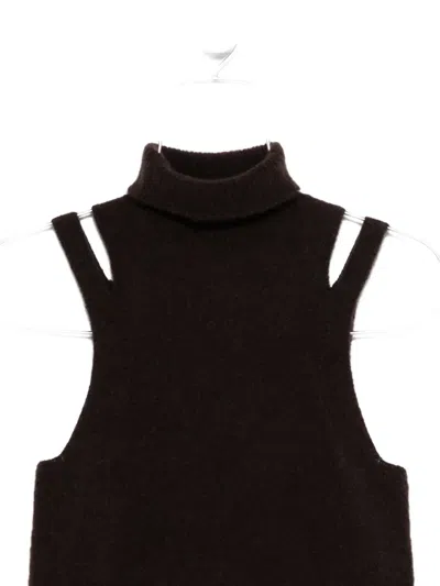 Roberto Collina Cashmere And Silk Turtleneck Sleeveless Top Clothing In Brown