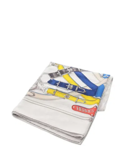 Pre-owned Hermes 2010s Cavalcadour Scarf In Gray