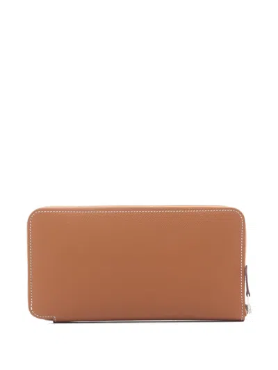 Pre-owned Hermes 2024 Zip-around Azap Long Wallet In Brown