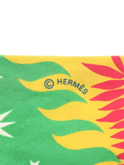 Pre-owned Hermes 2000s Printed Ribbon Scarf In Yellow