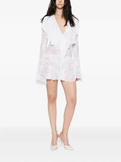 Norma Kamali Ruffled Long-sleeve Mini Dress In White