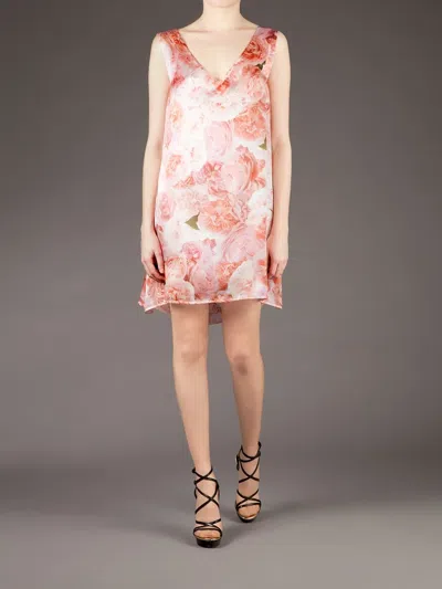 Twisty Parallel Universe Floral Print Shift Dress In Pink