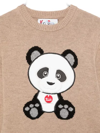 Mc2 Saint Barth Brown Sweater For Kids With Panda In Neutral