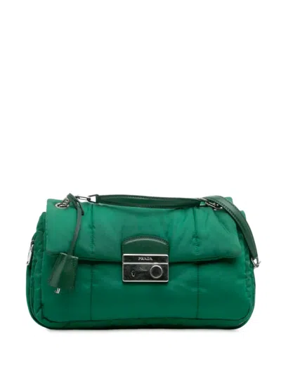 Pre-owned Prada 2010-2025 Tessuto Bomber Sound Lock Chain Flap Shoulder Bag In Green