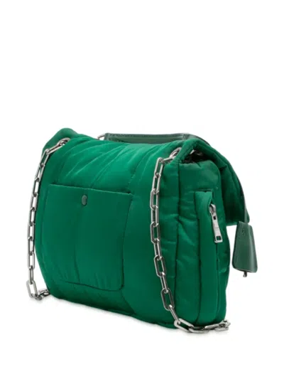 Pre-owned Prada 2010-2025 Tessuto Bomber Sound Lock Chain Flap Shoulder Bag In Green